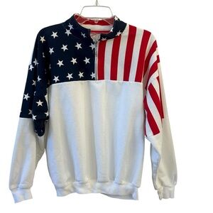 Vintage ESY Sport Wear USA made American Flag 1/4 Zip Sweatshirt Pullover Large